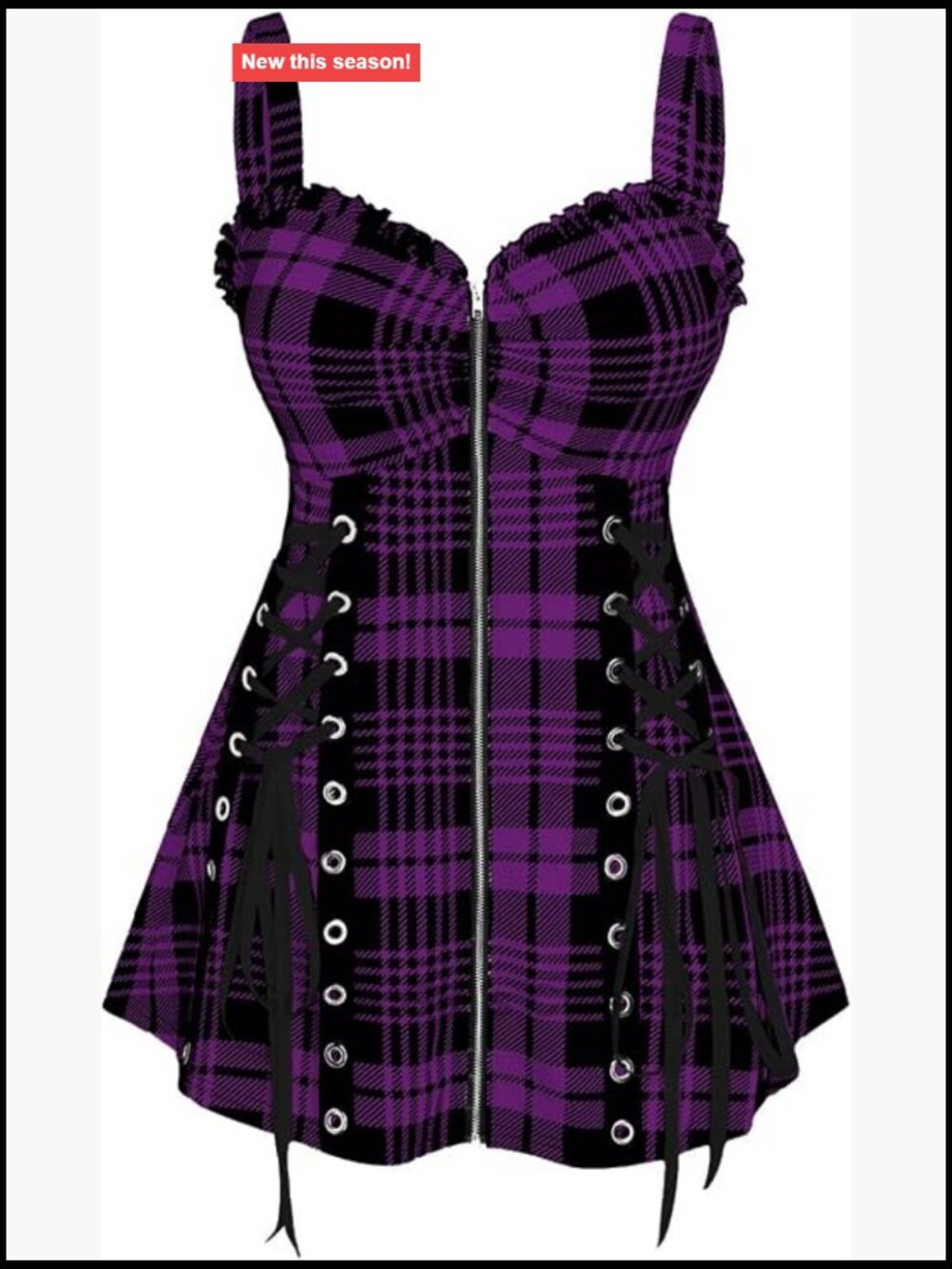 Plus Size Lace Up Full Zipper Plaid Tank Top